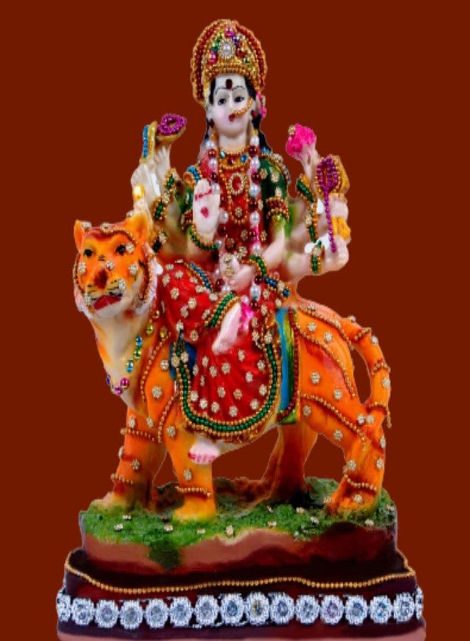 Buji Craft Goddess Durga Idol Sherawali MATA Murti للمنزل معبد ماندير ما دورجا ديفي تمثال لبوجا ديكور دورجا ما للمكتب المنزلي هدية مهرجان ديوالي نافراتري (8 بوصة) 1740 - Image 4